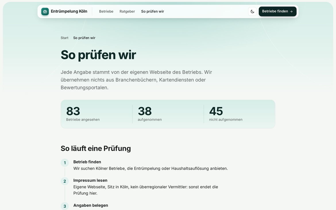 Screenshot der Webseite entrümpelung.koeln
