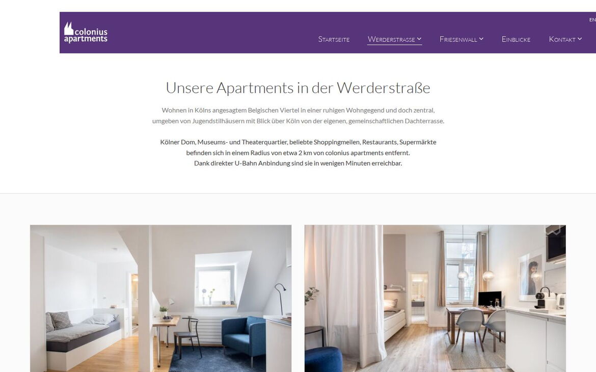 Standortseite Werderstraße auf colonius-apartments.com – Apartment-Kategorien im Belgischen Viertel