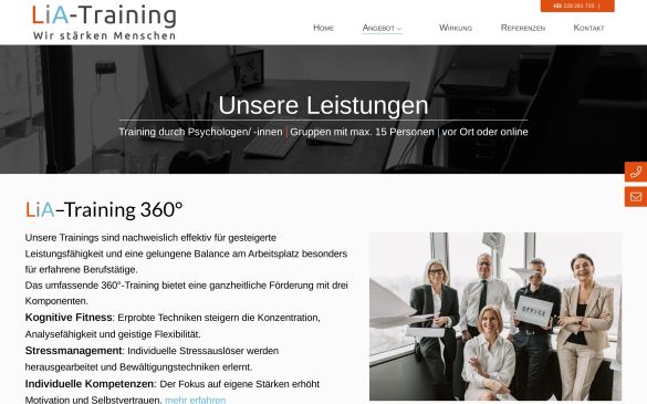 Webdesign-Referenz lia-training.de – Coaching & Training