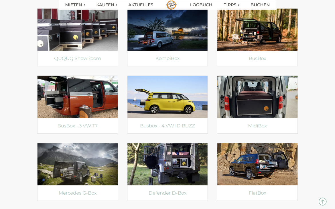 Produktübersicht der QUQUQ-Campingboxen im Shop von colognecamper.com
