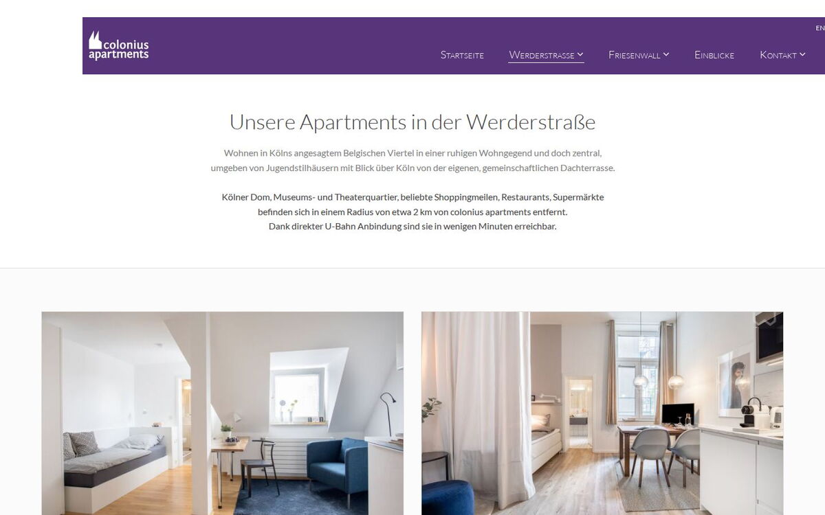 Standortseite Werderstraße auf colonius-apartments.com – Apartment-Kategorien im Belgischen Viertel