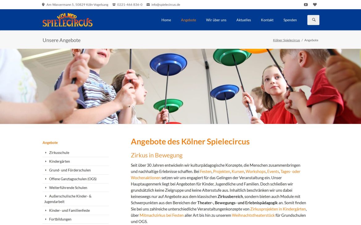 Webdesign-Referenz spielecircus.de – Kultur & Event