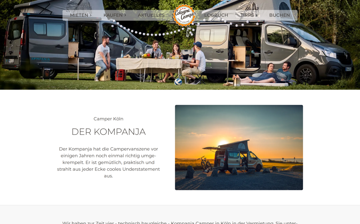 Fahrzeug-Detailseite des Kompanja-Campervans auf colognecamper.com