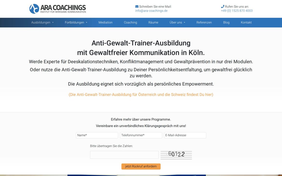 Webdesign-Referenz ara-coachings.de – Coaching & Training