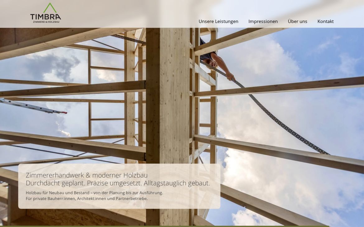 Webdesign-Referenz zimmerei-timbra.de – Bau & Handwerk
