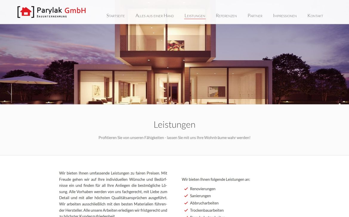 Webdesign-Referenz bauunternehmen-parylak.de – Bau & Handwerk