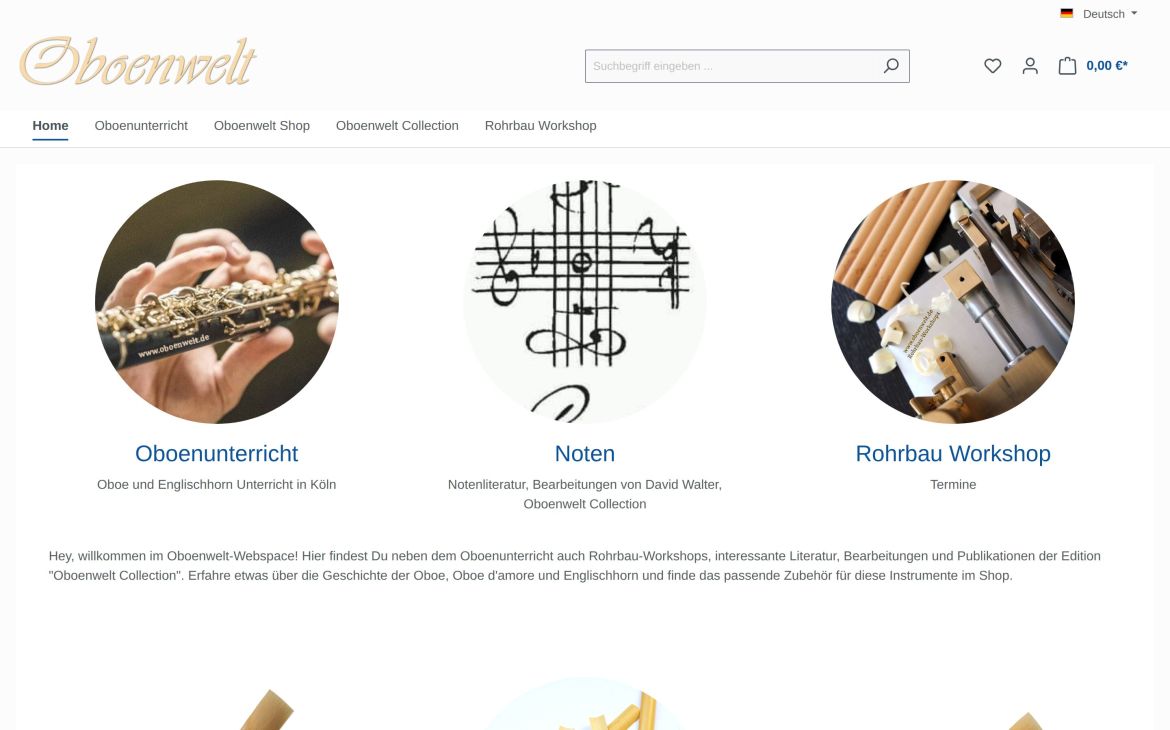 Webdesign-Referenz oboenwelt.de – Shops