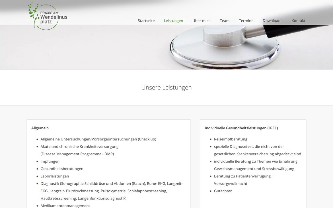 Webdesign-Referenz praxisamwendelinusplatz.de – Praxen