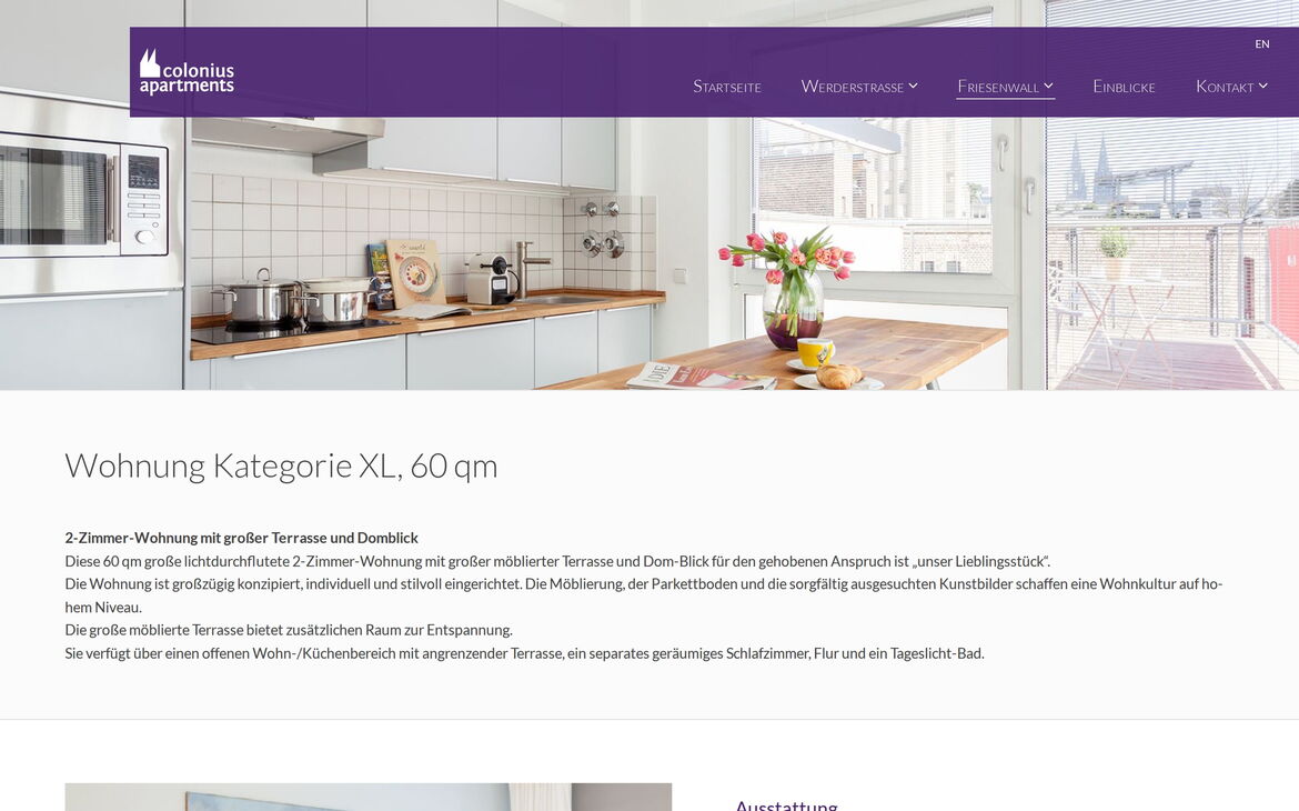 Seite der Wohnung Kategorie XL am Friesenwall auf colonius-apartments.com