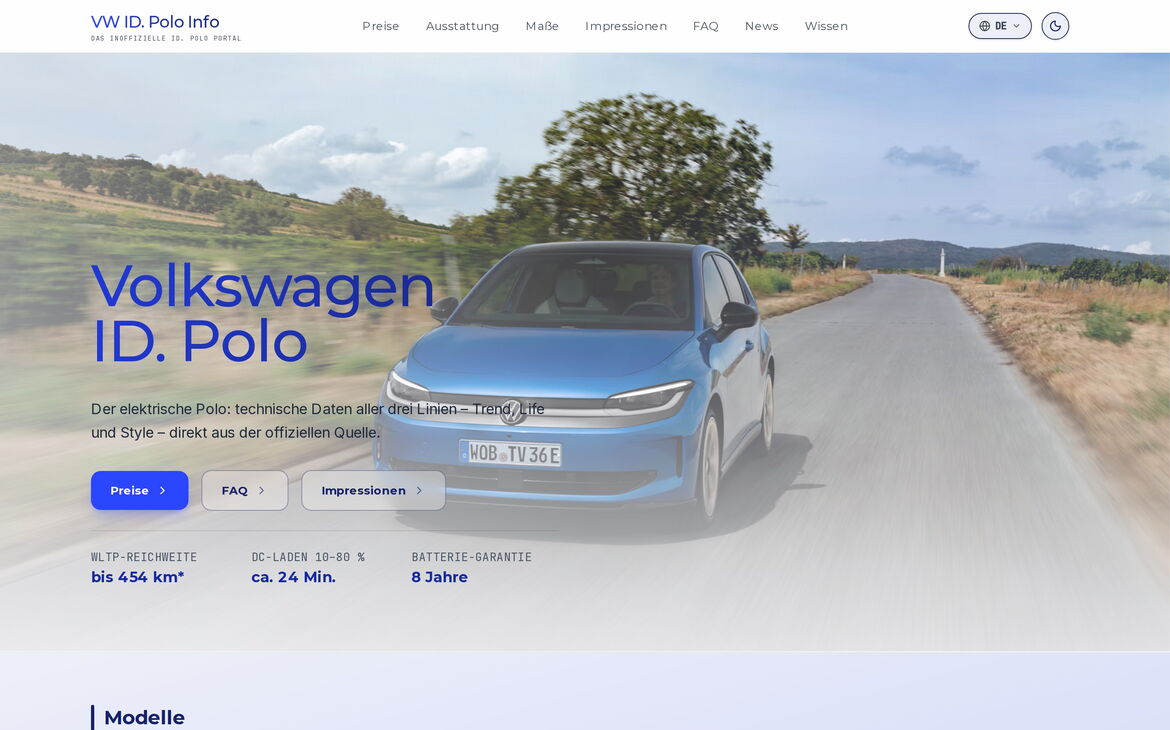 Screenshot der Webseite vw-id-polo.info