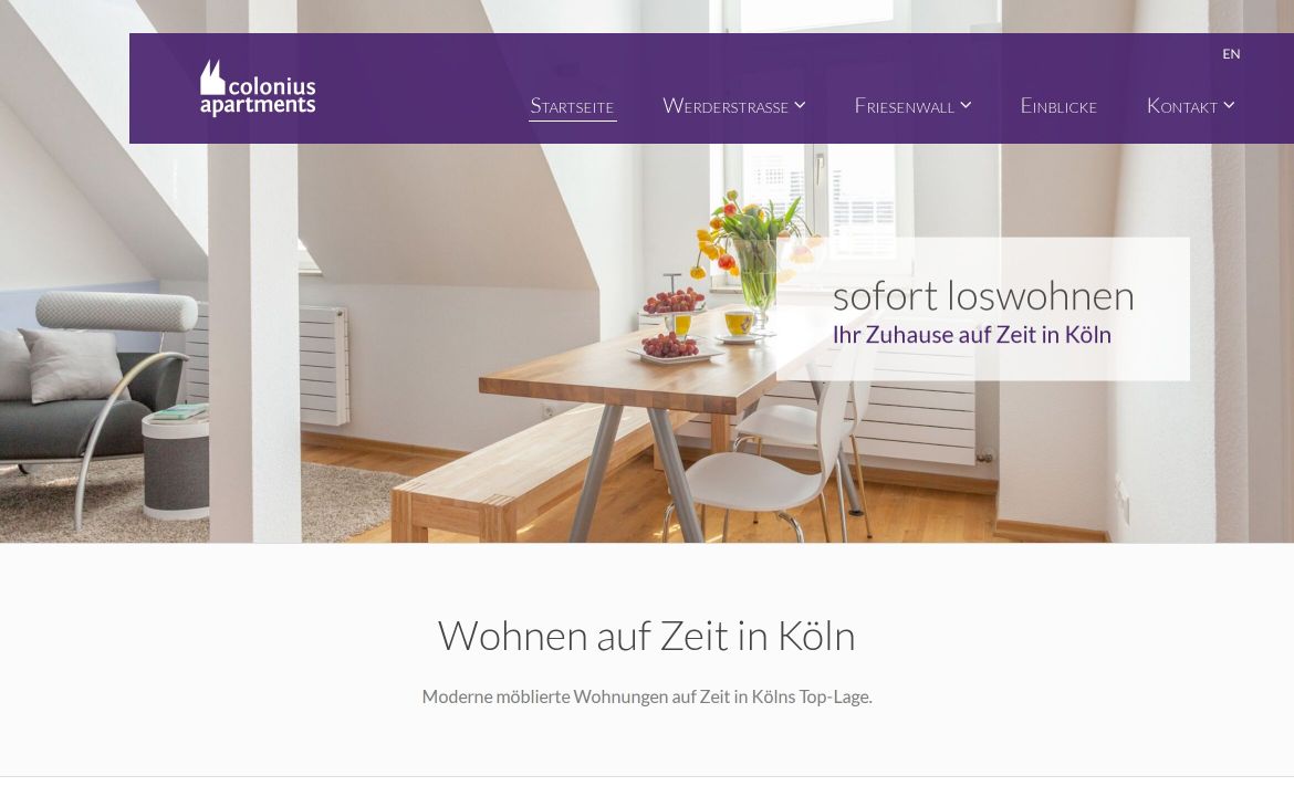 Webdesign-Referenz colonius-apartments.com – Immobilien