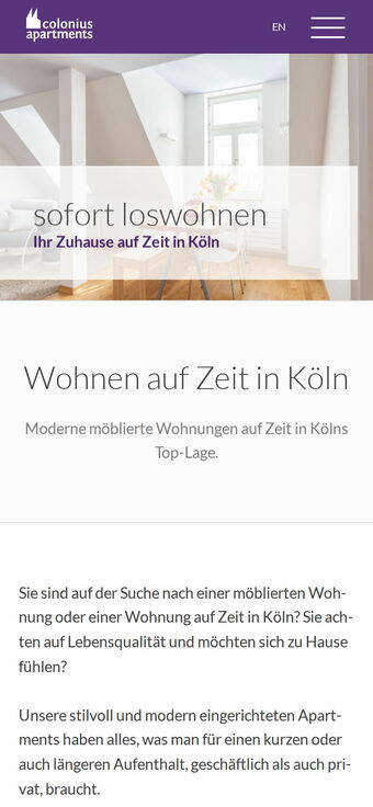 Screenshot der Webseite colonius-apartments.com auf dem Smartphone