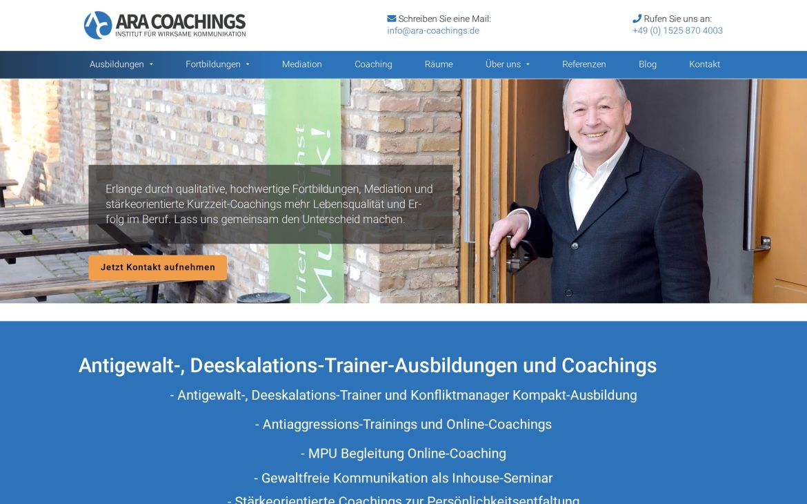 Webdesign-Referenz ara-coachings.de – Coaching & Training