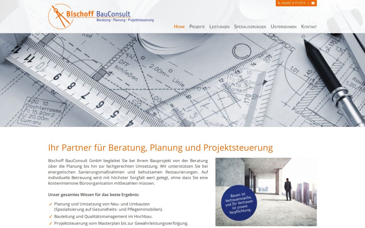 Webdesign-Referenz bischoff-bauconsult.de – Bau & Handwerk