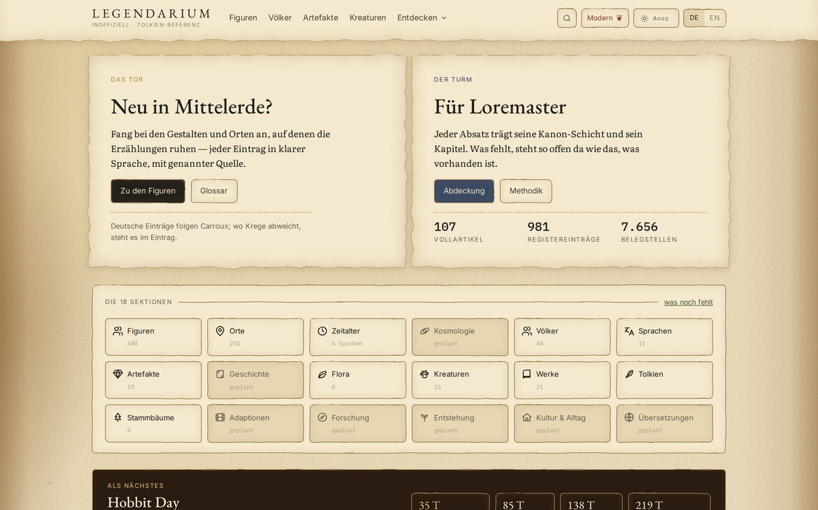 Web design reference legendarium.page – Own projects