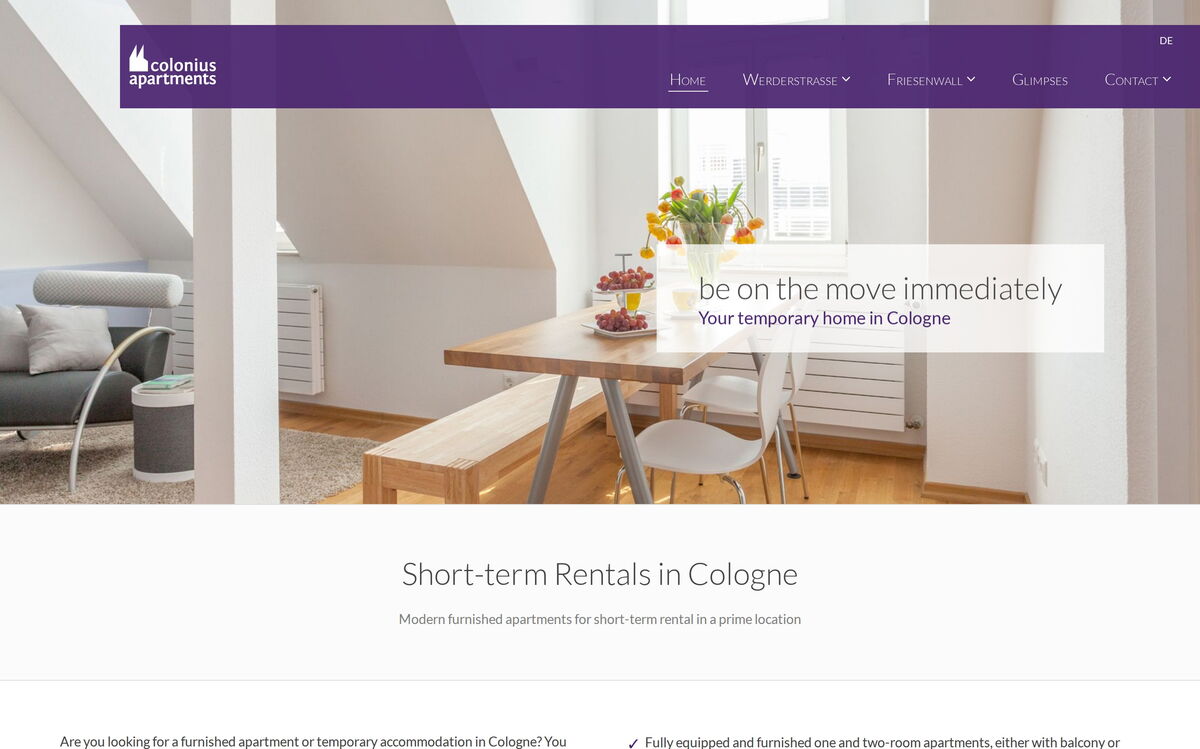 Englische Startseite von colonius-apartments.com