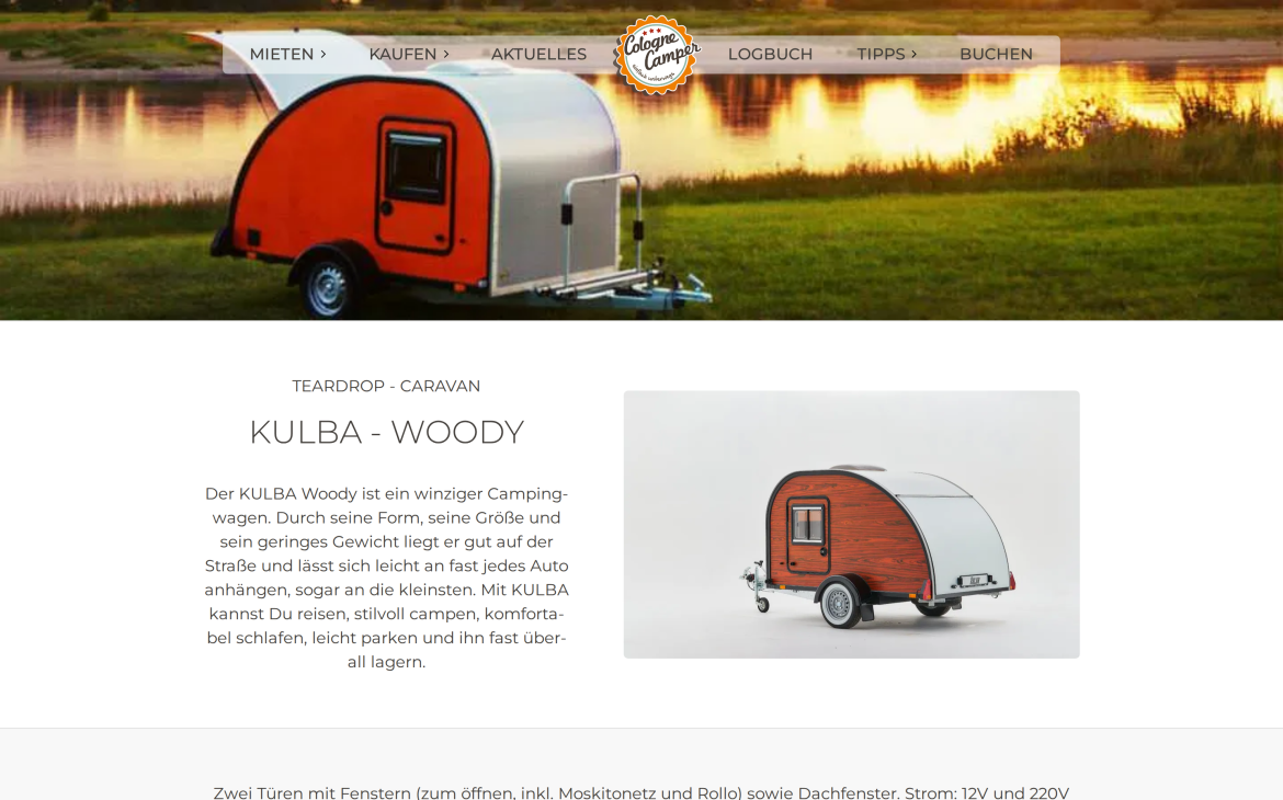 Detailseite des KULBA-Woody mini Caravans auf colognecamper.com