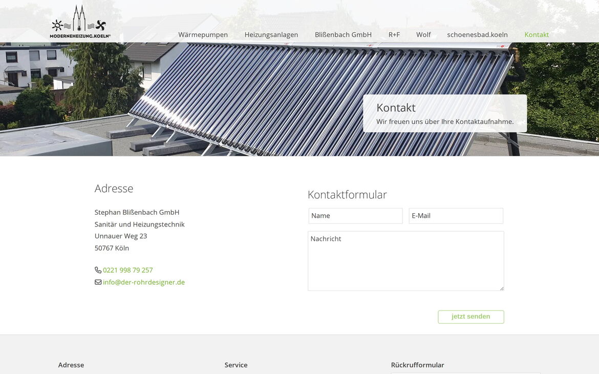 Screenshot der Webseite moderneheizung.koeln