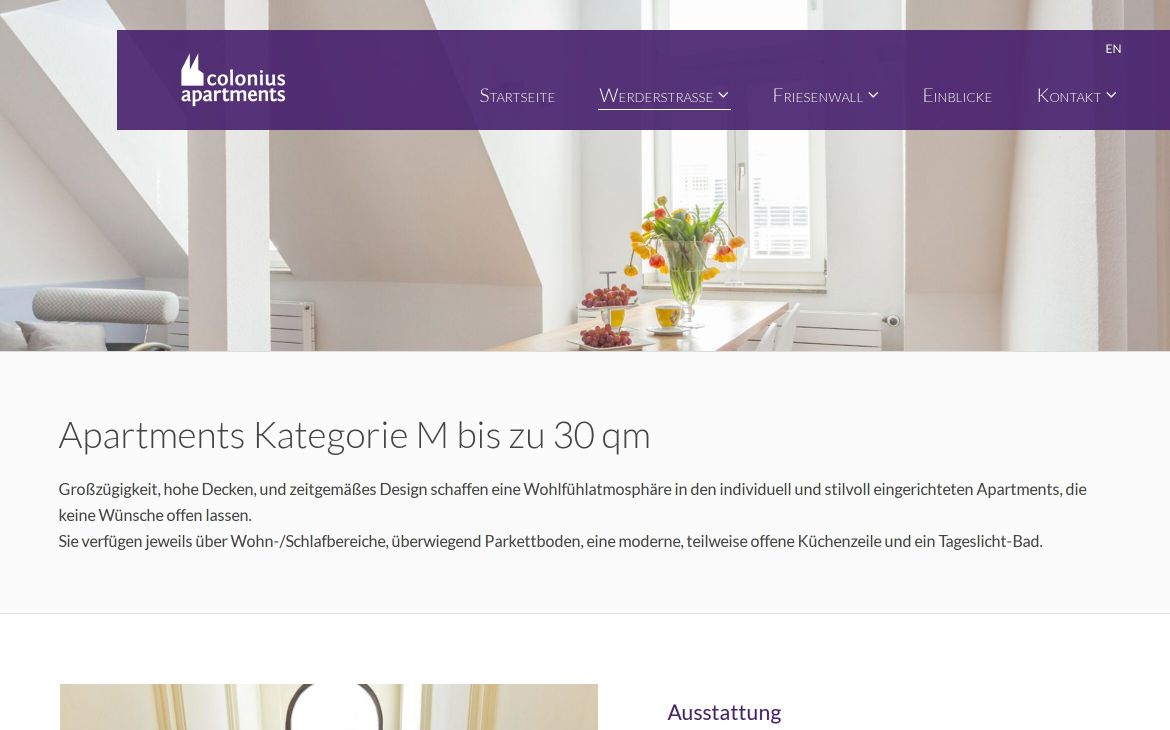 Webdesign-Referenz colonius-apartments.com – Immobilien