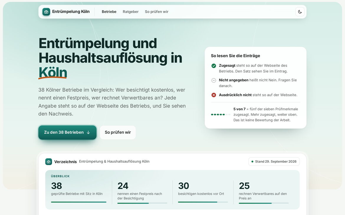 Screenshot der Webseite entrümpelung.koeln