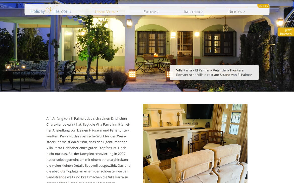 Screenshot der Webseite holidayvillasconil.com