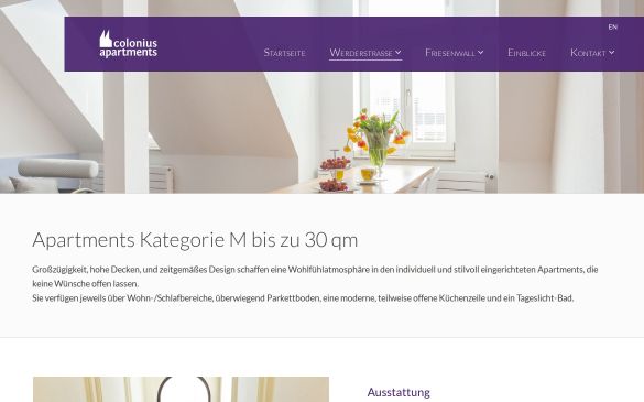 Webdesign-Referenz colonius-apartments.com – Immobilien