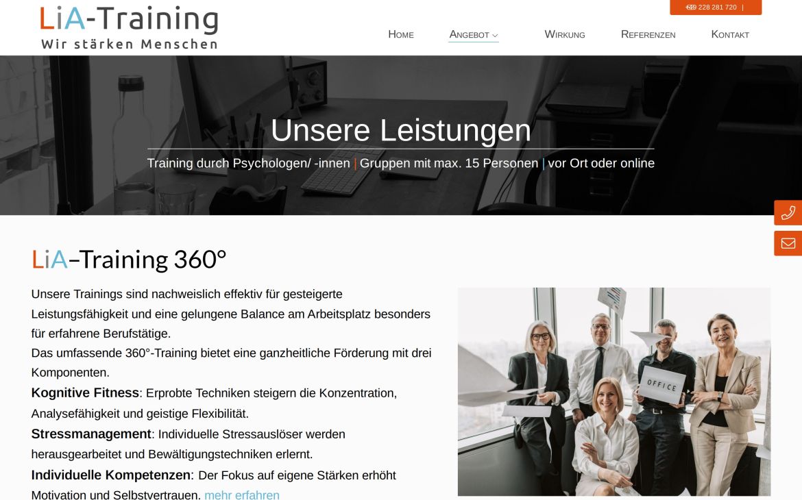 Webdesign-Referenz lia-training.de – Coaching & Training